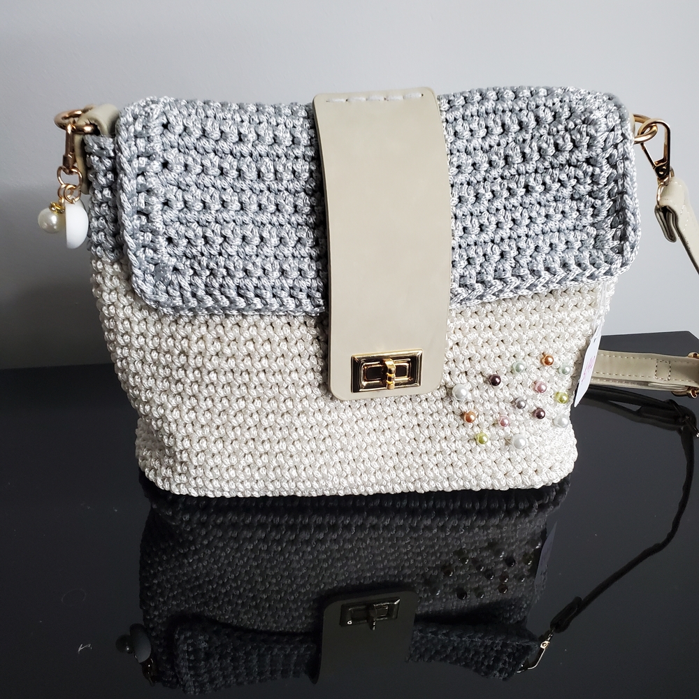 Elegant Cream and Gray Crossbody Bag
